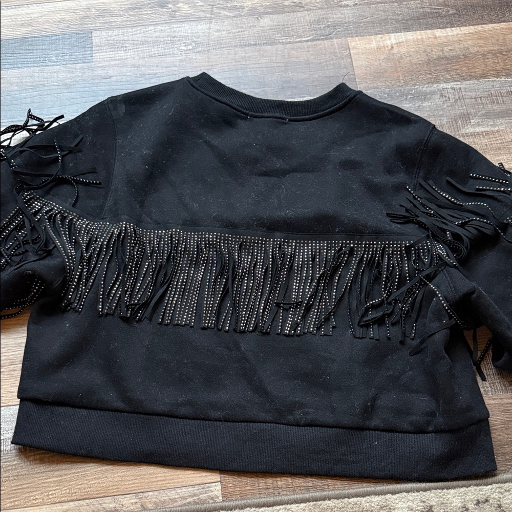 Fringe slight cropped black sweater